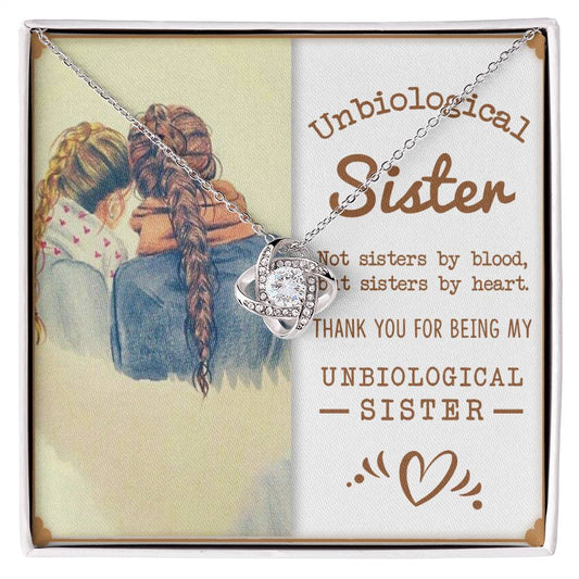 To My Unbiological Sister, Sisters By Heart -Love Knot Necklace